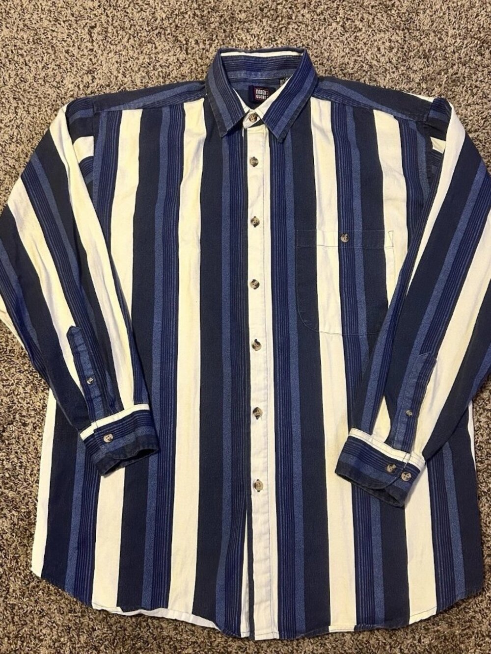Vintage Faded Glory Brushpopper Mens L Blue Striped Western Button Down Shirt